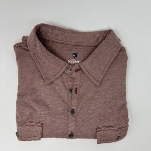 KUHL Polo Shirt men's Large Striped Short Sleeve Casual Lightweight Front Pocket